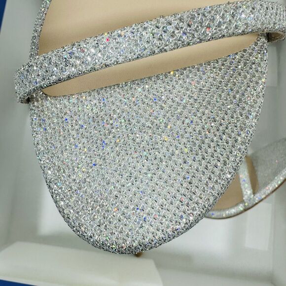 NIB Stuart Weitzman Nudist 8.5 Crystal Buckle Sandals 100mm Silver Glitter $625 - Picture 10 of 14